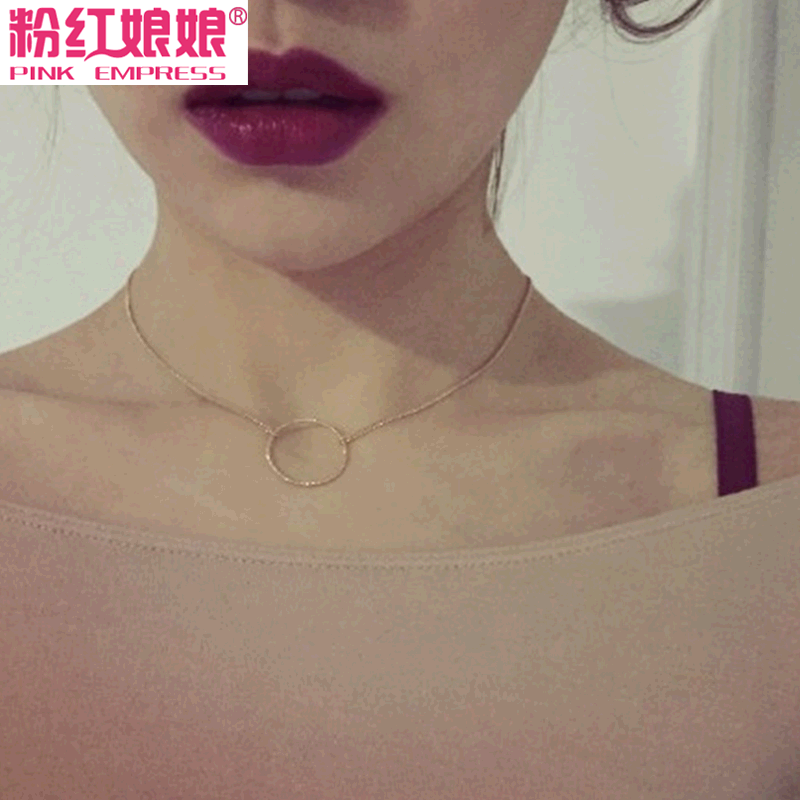 韩版饰品圆圈项链简约女气质短款锁骨链女镂空小圆环吊坠装饰配饰纯银项链