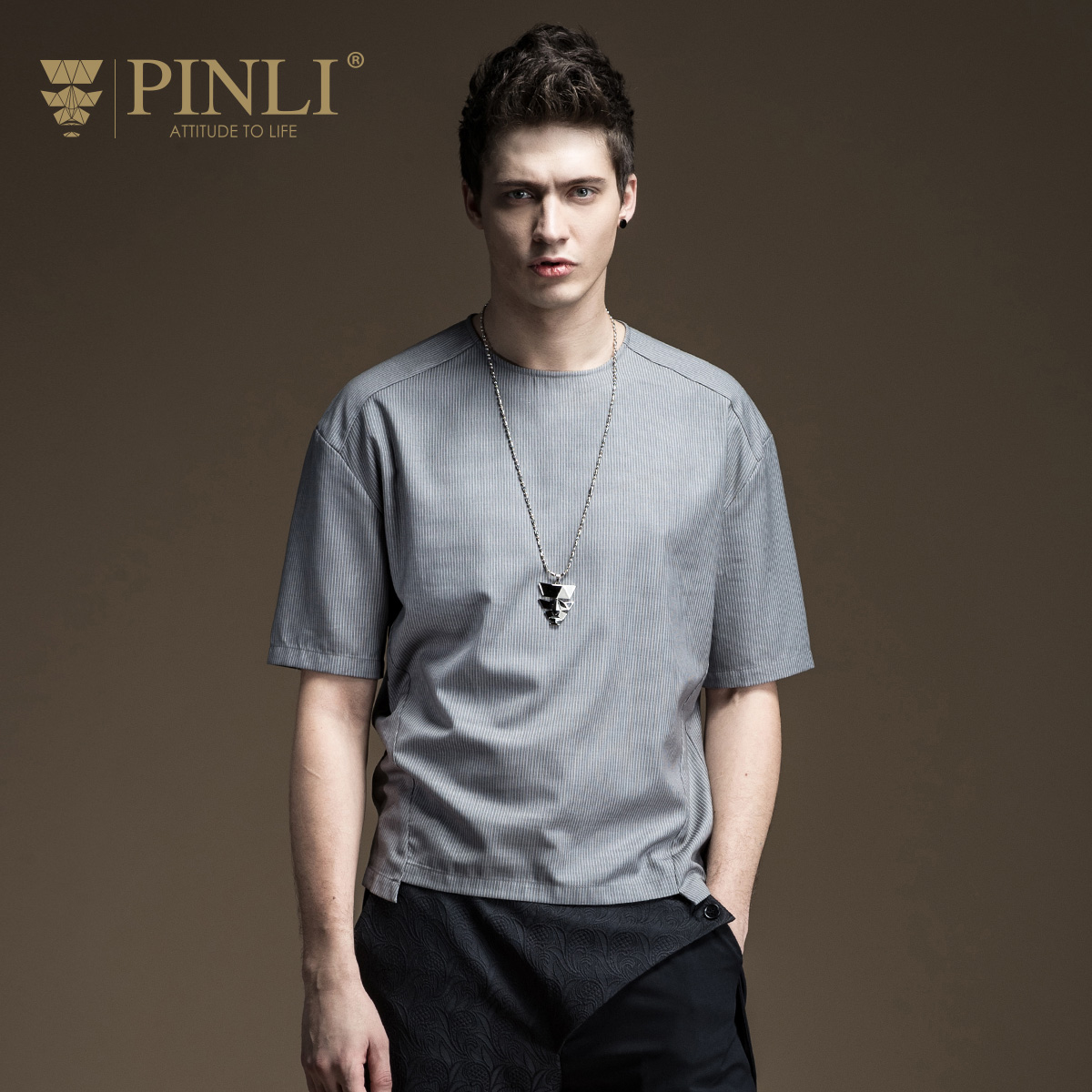 PINLI品立短袖t恤男 新款修身半袖上衣纯色潮牌衣服B172211099
