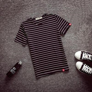 夏季原创日系潮牌圆领条纹男装短袖T恤修身打底衫半袖海魂衫t恤潮潮牌短袖