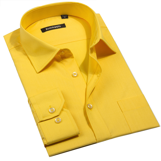 男士纯黄色衬衫 男装商务休闲柠檬黄衬衣 春纯色上衣服饰长袖衣服