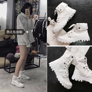 2017秋季新款原宿英伦风马丁靴女白色韩版百搭高帮鞋男平底短靴子女鞋
