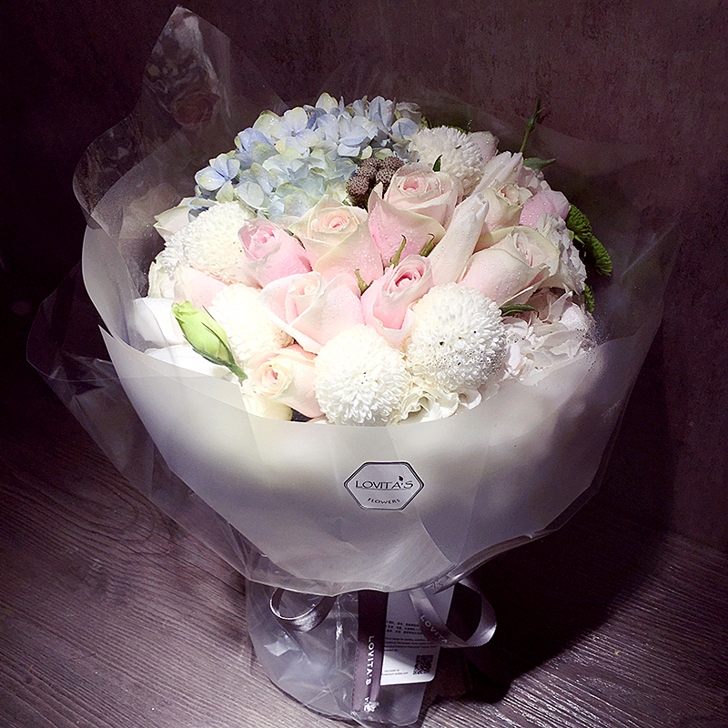 上海鲜花速递同城花店送花雪山玫瑰花生日花束送女友爱人h194