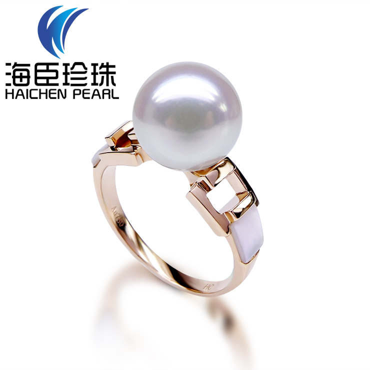海臣珍珠 8.5-9mm日本AKOYA海水珍珠戒指女18k金母贝香港精工跑量