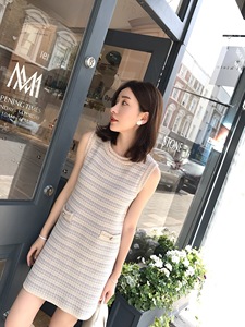 小宜定制YESWOMEN复古圆领无袖针织连衣裙女夏宽松显瘦背心裙短裙连衣裙