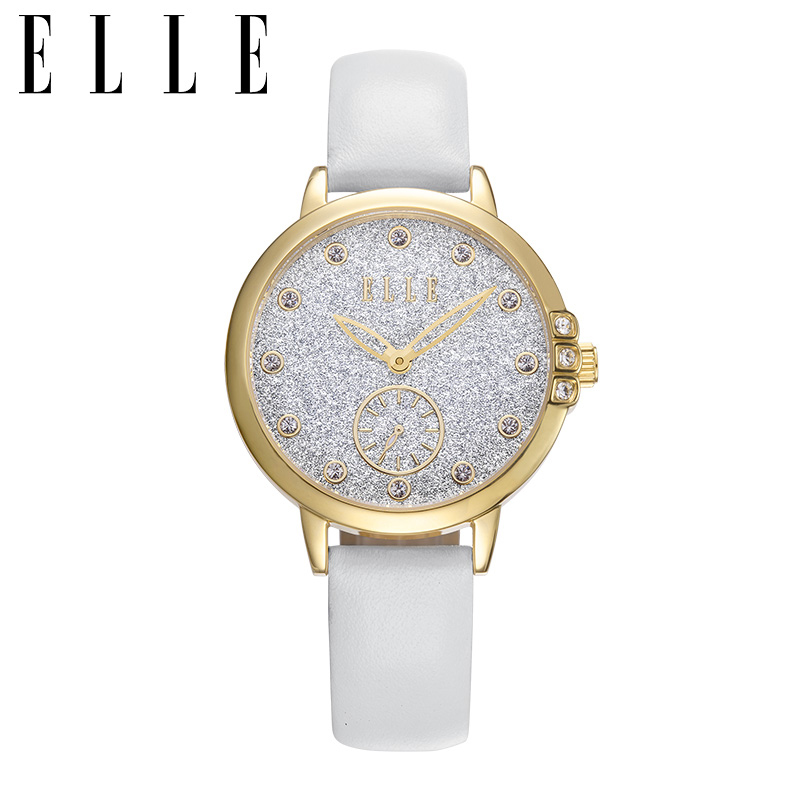 ELLE手表新款皮带石英表女士时尚腕表手链表潮流圆表盘女表