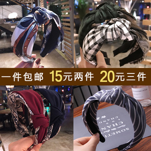 韩版复古中间打结头箍韩式布艺简约甜美格子PU皮发箍发卡压发饰品发夹