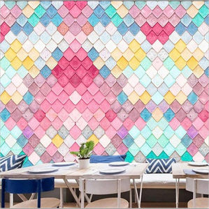 北欧几何格子墙纸ins风彩色马卡龙壁纸网红奶茶蛋糕店拍照背景墙
