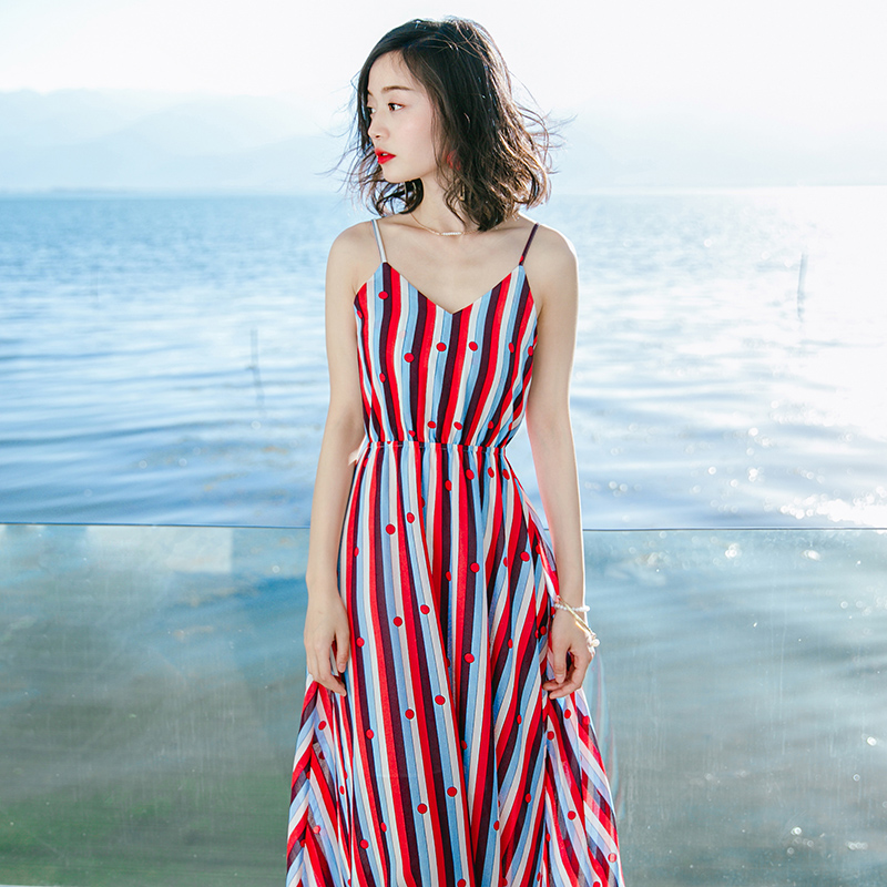 泰国普吉岛显瘦小个子沙滩裙海南三亚海边渡假雪纺吊带连衣裙夏季
