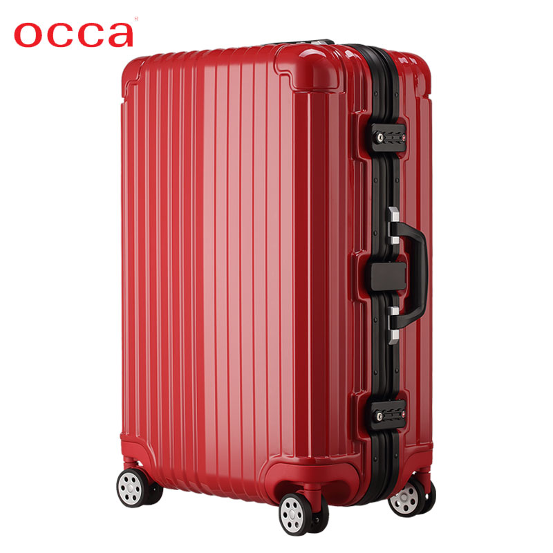 OCCA新款高端纯PC红色拉杆箱女密码锁扣磨砂旅行箱商务耐磨行李箱