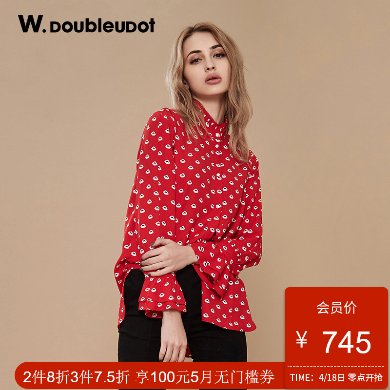 W.doubleudotW.doubleudot达点韩版女简约波点款雪纺衫WW8WB5760