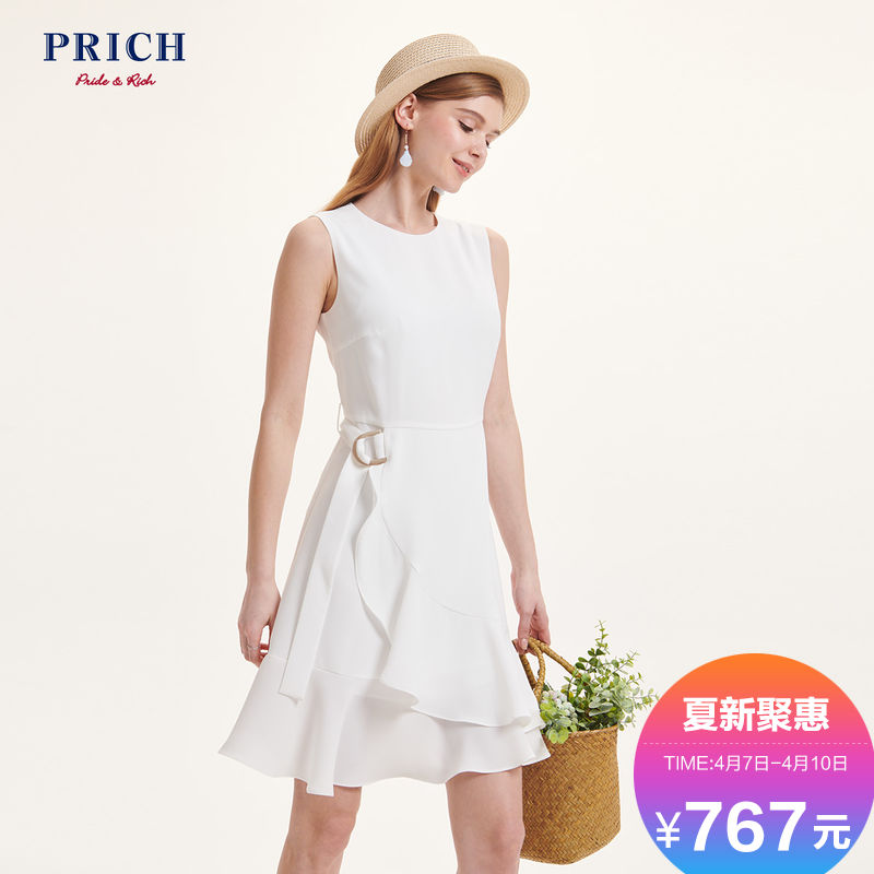 PRICH2019年春夏装新款无袖气质收腰连衣裙女简约风PROW96403N