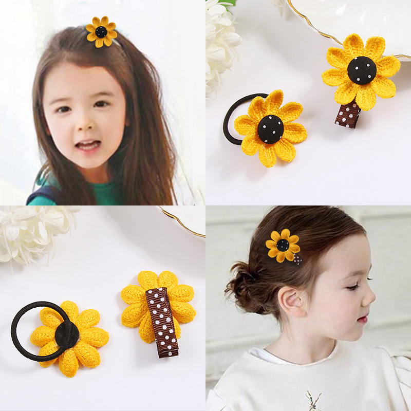 儿童花朵向日葵可爱编织发绳发夹女童公主宝宝扎头发橡皮筋头饰品