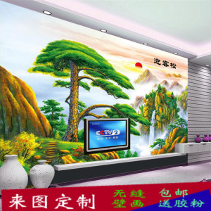 手绘国画迎客松图片