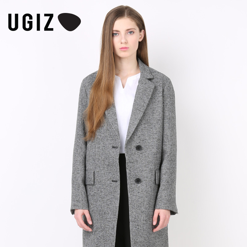 UGIZ春季新款韩版中长款西装领时尚大衣外套女UAHZ410A