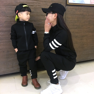 春秋全棉运动亲子装韩版新款修身显瘦一家三口休闲母子装两件套潮亲子装