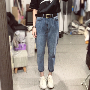 2018春季新款高腰显瘦牛仔裤女垮裤九分牛仔原宿风大码港味直筒裤牛仔裤