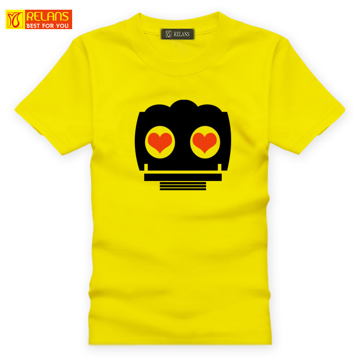 RELANS J1730 休闲时尚个性 卡通机器人印花 纯棉短袖T恤黄色