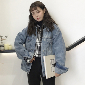 春季韩版宽松bf原宿风浅色牛仔外套女复古学生长袖开衫夹克上衣潮牛仔外套