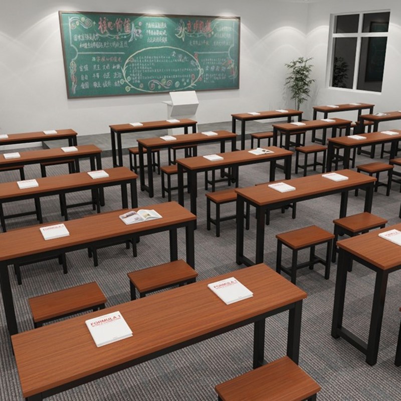 用课桌凳大学学前班加宽美式双人桌置地简约现代长桌培训桌椅组合