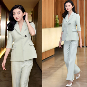 夏季薄款景甜明星同款休闲时尚西装套装女小西服外套阔腿裤两件套
