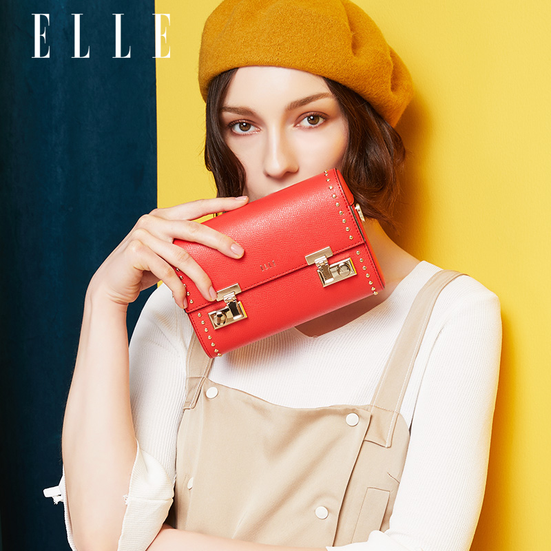 ELLE女包2019年新款80950简约时尚宝盒包手机包翻盖单肩斜跨包