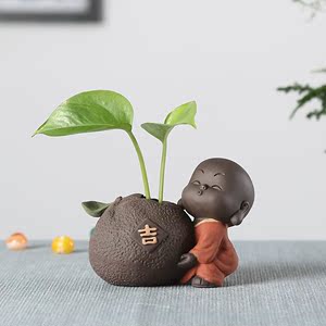 创意陶瓷摆件和尚 span class=h>小 /span>花器家居装饰品茶桌绿萝 