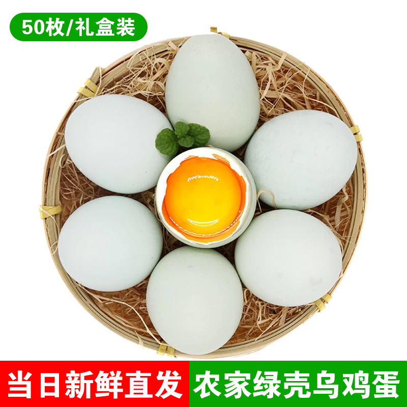 A+级新鲜农家绿壳乌鸡蛋50枚礼盒装 散养纯粮谷物虫草喂养土鸡蛋