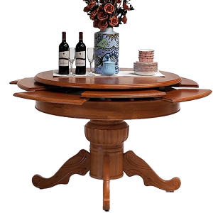 旋转扩大伸缩圆形餐桌省空间创意折叠家用多功能实木圆桌整装包邮
