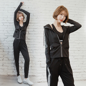 2018春季新款瑜伽服女三件套健身房运动套装户外跑步服速干衣宽松瑜伽服