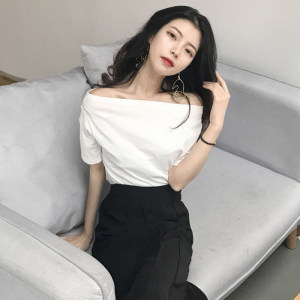 上衣婊贴图短袖女快手学生性感宽松百搭七分袖美女心机性感图片