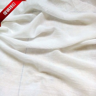 本白色肌理感褶皱薄棉麻绉纱布料/服装面料/汉服裙子里布背景布置