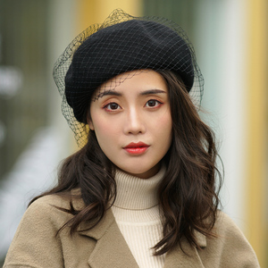 复古帽子女英伦网纱图片