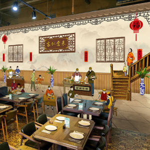 class=h>墙纸 /span>快餐厅小吃店墙面装饰壁画 span class=h>砂锅 