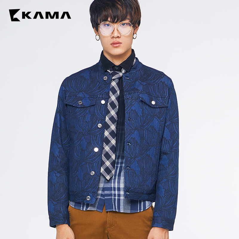 KAMA男士装 卡玛秋季时尚蓝色印花牛仔外套夹克上衣服装 2317707