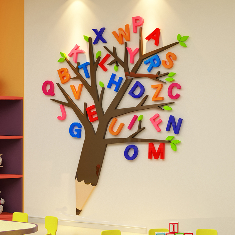 英语辅导班墙贴3d立体装饰教室背景墙幼儿园墙面布置儿童早教贴画