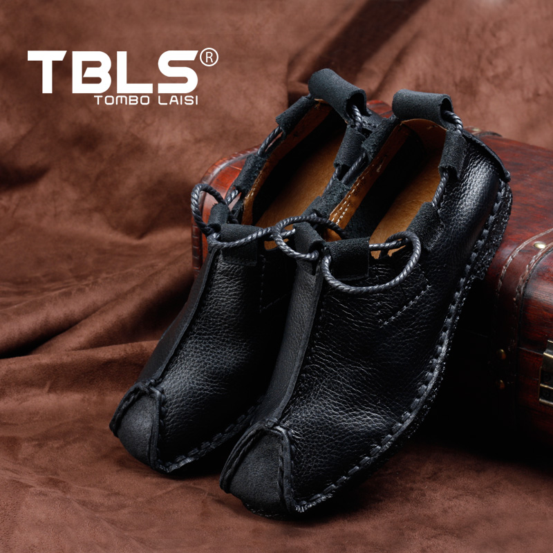 TBLS/汤铂莱斯春夏手工缝制男鞋头层皮个性手工鞋男潮流休闲皮鞋