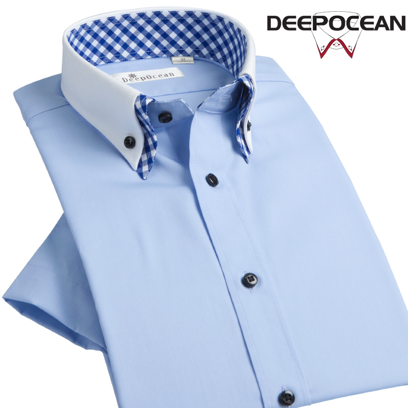 深海deepocean夏季白衬衫男短袖男士衬衣白色纯棉免烫商务休闲装