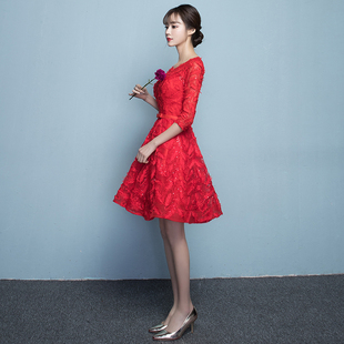 敬酒服新娘2017新款回门结婚礼服女短款红色小礼服裙订婚衣服婚礼