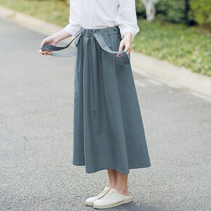 2018春森女复古亚麻裙文艺棉麻背带半身裙中长款大摆长裙学生女夏背带裙