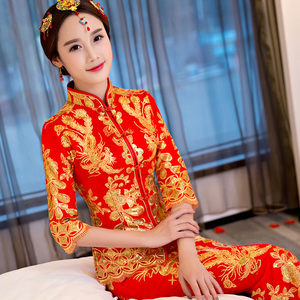 红色敬酒服旗袍新娘结婚礼服女春款中式婚纱龙凤褂嫁衣秀禾服夏季中式婚纱