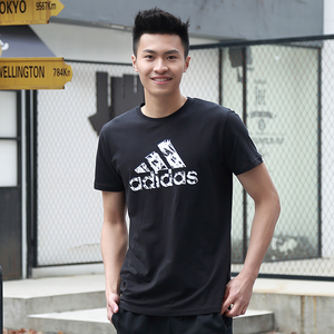 阿迪达斯adidas休闲男装圆领运动短袖 速干跑步T恤2017夏短袖男