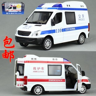 1:32大号110警车120救护车 合金汽车玩具回力声光面包车福特新品