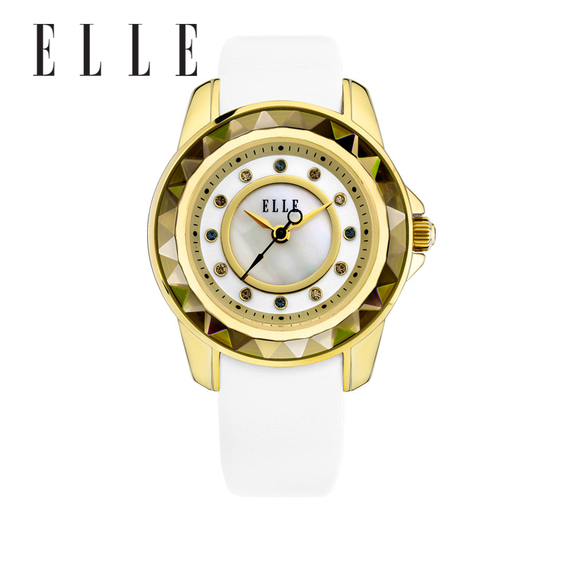 ELLE新款时尚复古手表精致镶钻彩钻绢丝腕表女士石英手表生活防水