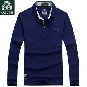 AFSJEEP战地吉普秋装新款长袖t恤男纯棉翻领大码打底衫休闲POLO衫长袖polo衫