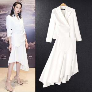 明星同款小西装长裙职业套装女2019新款名媛小香风秋气质两件套裙
