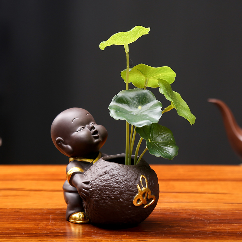 创意紫砂茶宠精品可养个性茶具装饰品茶艺小和尚摆件 禅意小沙弥