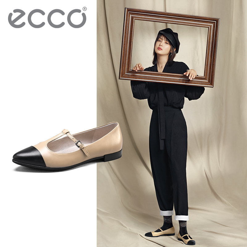 ECCO爱步女鞋2019新款春季t字带尖头单鞋女玛丽珍鞋女 型塑269453