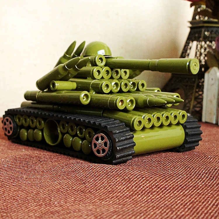 绿色履带陆地坦克战车装甲车大炮模型仿造子弹壳摆件工艺品装饰品