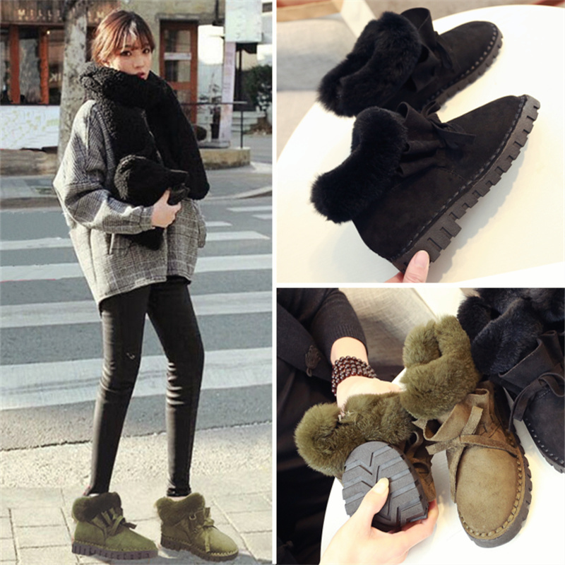 2017冬季保暖防滑防水雪地棉平底靴子雪地靴中筒靴雪地鞋短靴男女 已