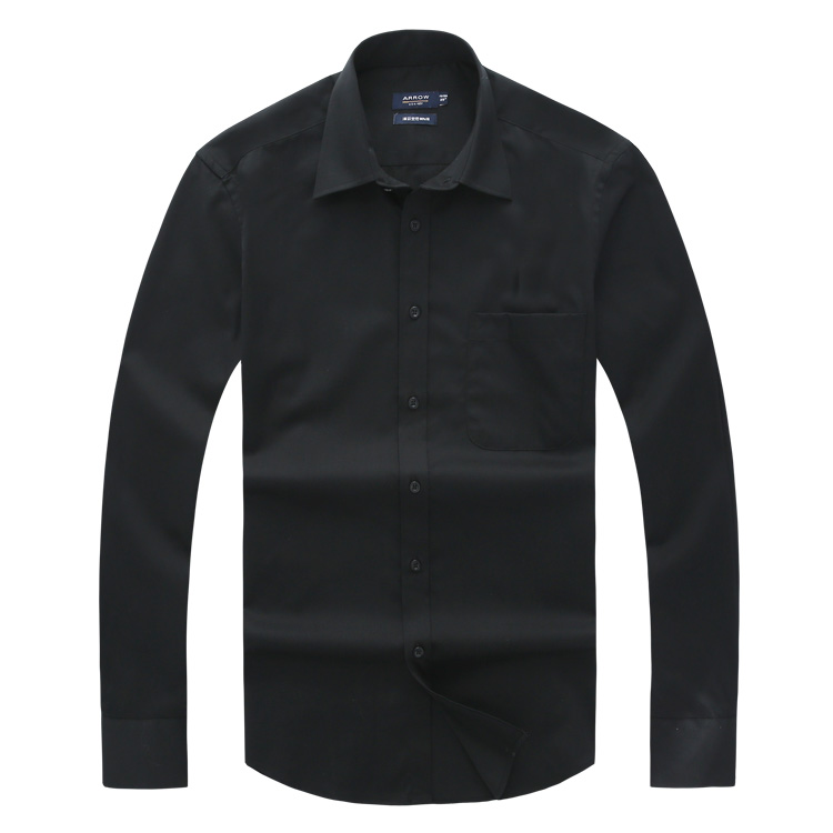 专柜正品ARROW美国箭牌商务正装男士衬衫 纯黑色纯棉免烫长袖衬衣